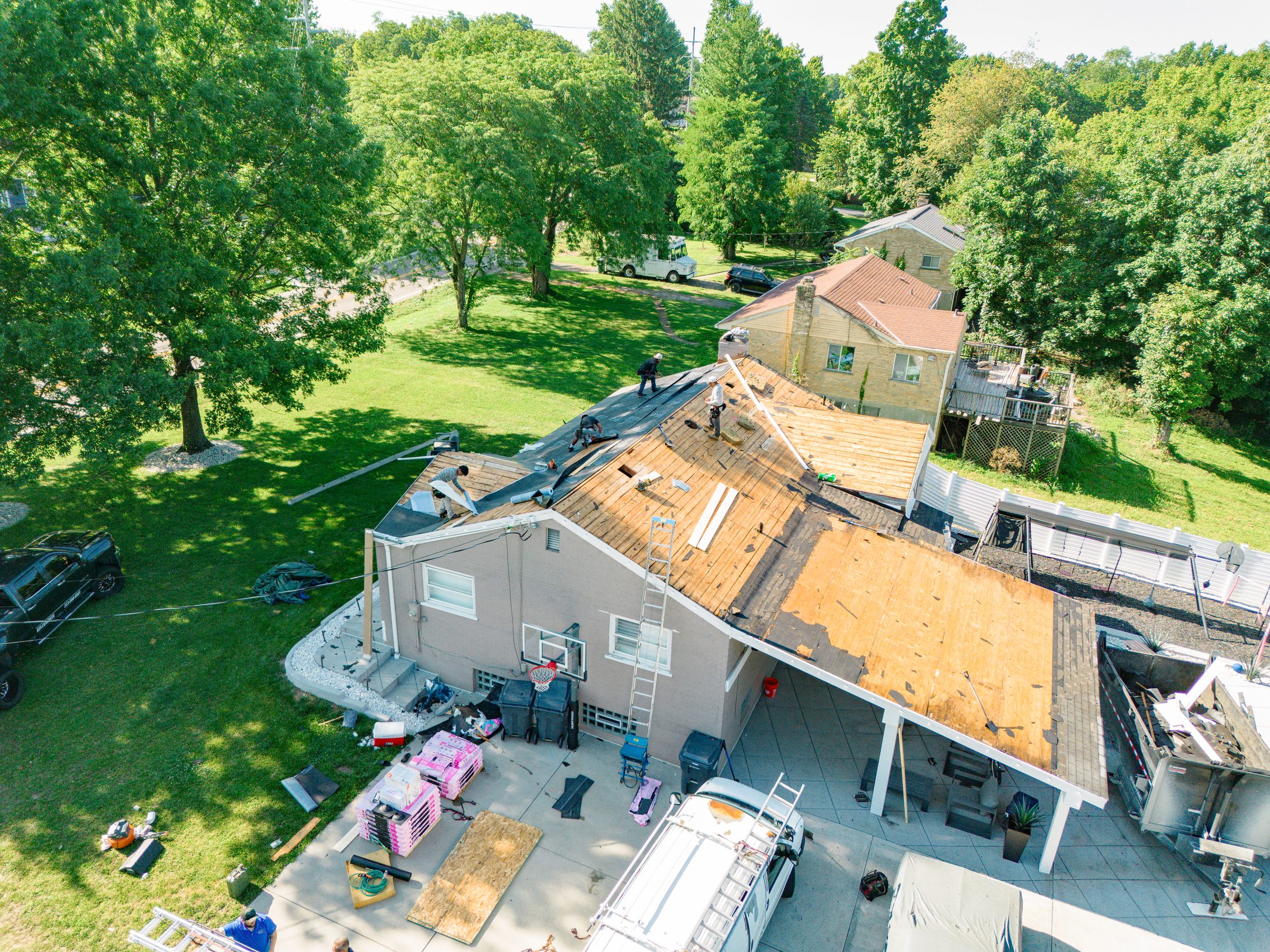 Aerial roofing job